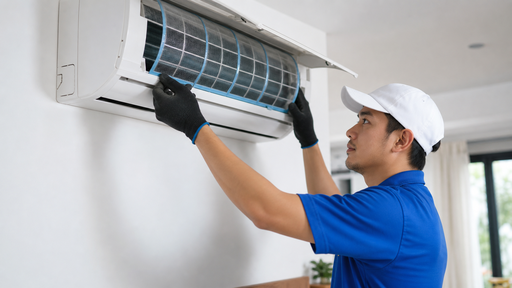 Teknisi Dingininaja membersihkan AC indoor